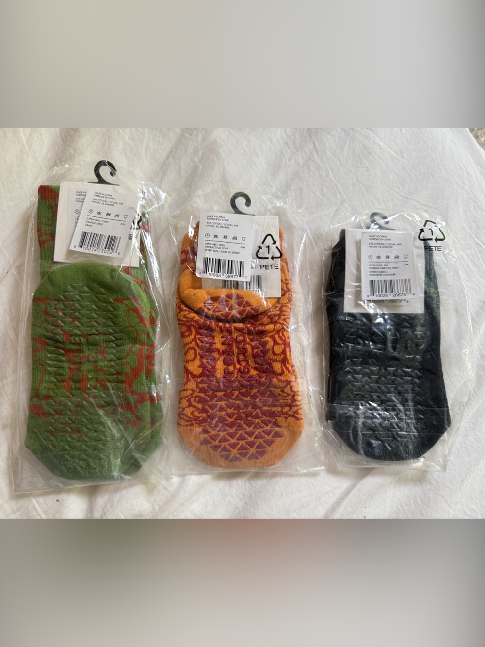 Barre, Pilates, Yoga, wear at home non slip socks 
3-Pack - Green, Orange, Black